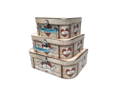 Set X3 Cajas Rectangular Manija Organizadoras Estampada