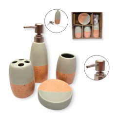 Set Baño X4 Piezas Dispenser Jabonera Porta Cepillo Ceramica