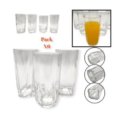 Vasos Vidrio Alto Varios Diseños Agua Jugo X6 Unidades Bazar