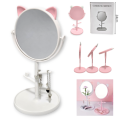 Espejo Diseño Orejitas Gatito Redondo Mesa Maquillaje Regaleria