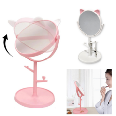 Espejo Diseño Orejitas Gatito Redondo Mesa Maquillaje Regaleria