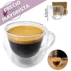 Vidrio Taza Jarro Cafe Te Doble Pared Manija Bazar - comprar online