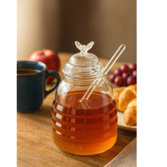 Vidrio Mielera Frasco Tarro Vidrio Cuchara Contenedor Miel Bazar - Pachos