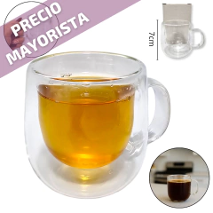 Vidrio Taza Jarro Café Te Doble Pared Manija Bazar - comprar online