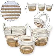 Canasta Set x3 Canastos Cesto Organizador redonda rayada - comprar online