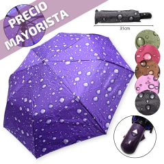 Paraguas Corto Mini semi Automático Gotas Reforzado Lluvia