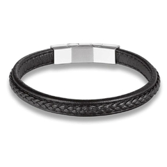 Pulseira Masculina Neltral de Couro e Aço Inoxidável Fecho Ajustável na internet