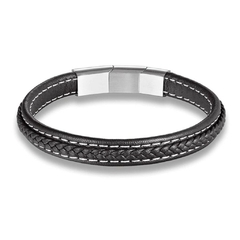 Pulseira Masculina Neltral de Couro e Aço Inoxidável Fecho Ajustável - Pulseiras e Acessórios Masculino | Sr Lordre