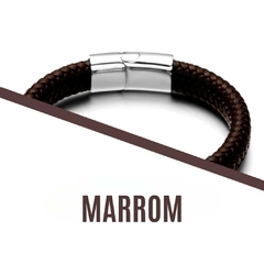 Pulseira Masculina Couro Trançado e Aço Inoxidável Fecho Magnético - loja online