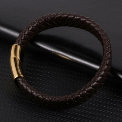 Pulseira Masculina Classica de Couro Legítimo Fecho de Aço Inoxidável