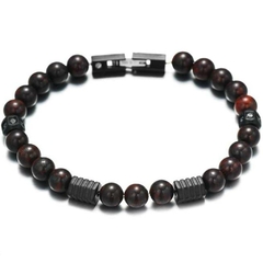 Pulseira Masculina Stone Retrô Luxo de Pedra Natural e Aço inoxidável