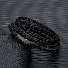 Pulseira Masculina de Couro Dupla Camada Fecho Aço Inox - loja online