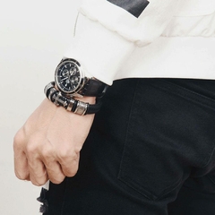 Pulseira Masculina Cruz em Couro e Aço Inox Fecho Magnético - Pulseiras e Acessórios Masculino | Sr Lordre