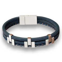 Pulseira Masculina Noroega de Couro e Aço Inoxidável