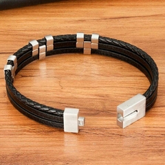 Imagem do Pulseira Masculina Noroega de Couro e Aço Inoxidável