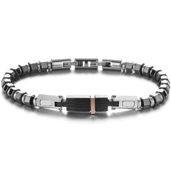 Pulseiras Masculinas Apolo de pedra Hematita e Aço Inoxidável