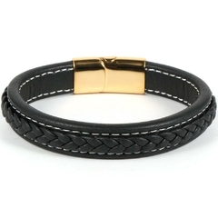 Pulseira Masculina Luxo de Couro e Fecho de Aço Inox - loja online