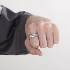 Anel Masculino Aço Inoxidável Polido com Zircônia - comprar online