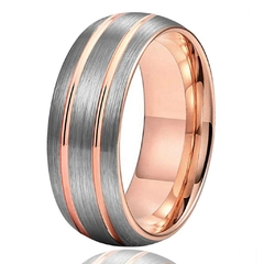Anel Masculino Rose e Cinza Escovado de Tungstênio 8mm