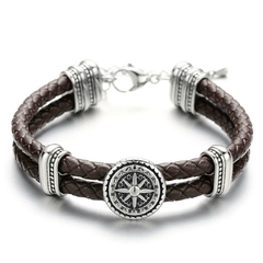 Pulseira Masculina Leme Couro Genuíno e Fecho Lagosta Aço Inox - comprar online