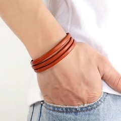 Pulseira Masculina Couro Estilo Clássico 3 Vias - comprar online
