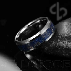 Aliança em Tungstênio e Pedra Lápis Lazúli 8mm - comprar online