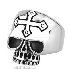 Anel de Caveira Masculino Cruz Viking Aço Inox