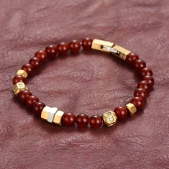Pulseira Masculina Pedra Natural Ágata Vermelha Luxo na internet