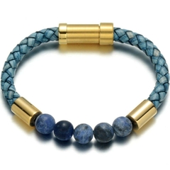 Pulseira Masculina Elegrand de Couro Legitimo e Aço Inox Luxo