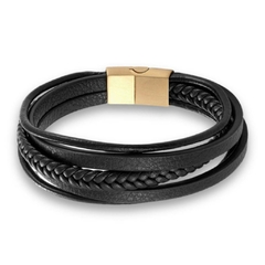 Pulseira Masculina Multi de Couro Fecho Aço Inoxidável