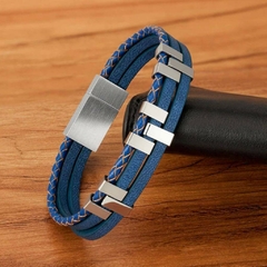Pulseira Masculina Noroega de Couro e Aço Inoxidável na internet