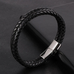 Pulseira Masculina Design de Couro Fecho Magnético