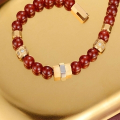 Pulseira Masculina Pedra Natural Ágata Vermelha Luxo - Pulseiras e Acessórios Masculino | Sr Lordre
