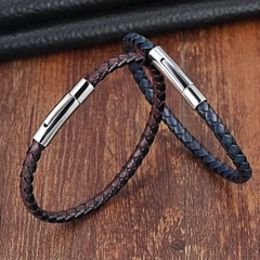Pulseira Masculina Style de Couro Fecho Aço Inox na internet
