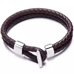 Pulseira Masculina Couro Legitimo Duplo Trançado e Aço Inox - Pulseiras e Acessórios Masculino | Sr Lordre