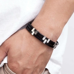Pulseira Masculina Noroega de Couro e Aço Inoxidável - Pulseiras e Acessórios Masculino | Sr Lordre