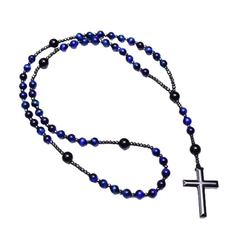 Terço Masculino de Pedra Natural Olho de Tigre Azul 8mm
