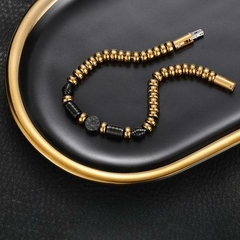 Pulseira Masculina Freedom Caveira Luxo de Pedra Hematita Dourada na internet