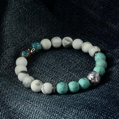 Pulseira de Pedra Natural Branco Azul Turquesa