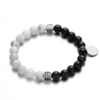 Pulseira Masculina de Pedra Natural Branco Howlite e Preto Turquesa e Aço Inox