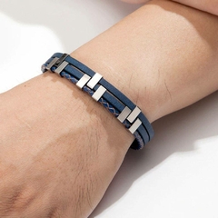 Pulseira Masculina Noroega de Couro e Aço Inoxidável - comprar online