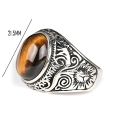 Imagem do Anel Masculino Vintage de Pedra Natural e Aço Inox