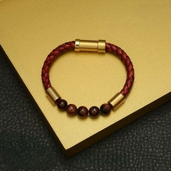 Imagem do Pulseira Masculina Elegrand de Couro Legitimo e Aço Inox Luxo