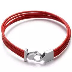 Pulseira masculina de couro genuíno com fecho lagosta em aço inoxidável, na cor vermelha.