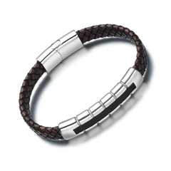 Pulseira Masculina de Couro e Aço Inox Luxo - comprar online