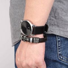 Pulseira Masculina Cruz em Couro e Aço Inox Fecho Magnético - Pulseiras e Acessórios Masculino | Sr Lordre