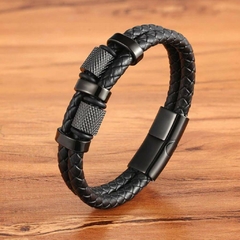 Pulseira Masculina Space de Couro e Aço Inox Premium - Pulseiras e Acessórios Masculino | Sr Lordre