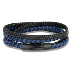 Pulseira Masculina de Couro Dupla Camada Fecho Aço Inox
