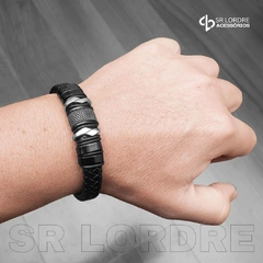 Pulseira Masculina Raros de Couro e Aço Inoxidável Fecho Magnético - Pulseiras e Acessórios Masculino | Sr Lordre