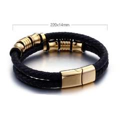 Imagem do Pulseira Masculina de Couro Duplo e Aço Inoxidável